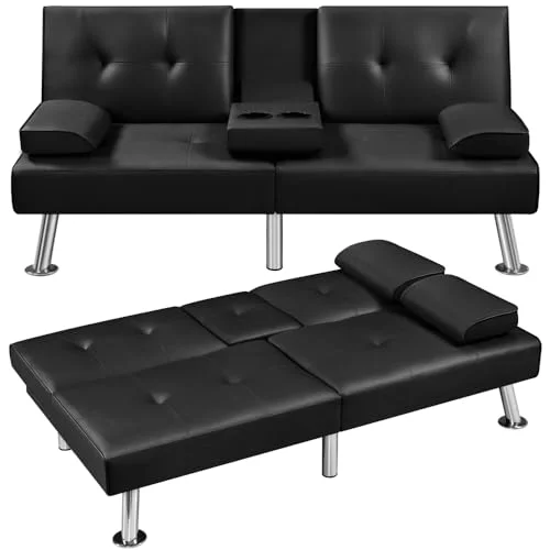 Yaheetech Convertible Sofa Bed Adjustable Couch Sleeper Modern Faux Leather Recl