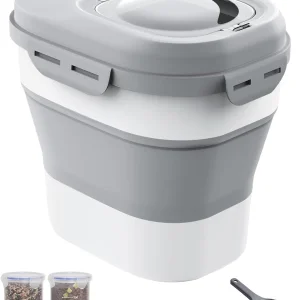 30-35 Lbs Dog Food Storage Container Collapsible Dog Food Container with Airtight Lids, Wheels, Scoop and 2pcs Food Storage Containers, Large Pet food storage for Dog, Cat
