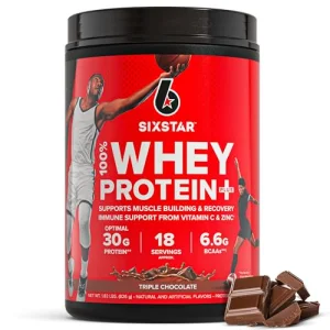 Six Star Whey Protein Powder Plus - Muscle Building & Recovery Formula with Whey Isolate Powder, BCAAs, 30g Protein, Immune Support - Post-Workout Supplement - Triple Chocolate, 1.8
