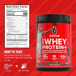 Six Star Whey Protein Powder Plus - Muscle Building & Recovery Formula with Whey Isolate Powder, BCAAs, 30g Protein, Immune Support - Post-Workout Supplement - Triple Chocolate, 1.8