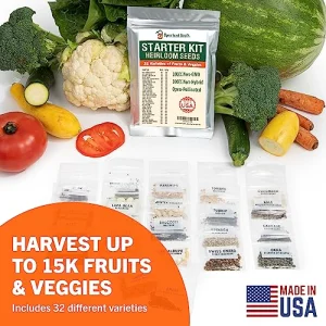 Open Seed Vault 15,000 Non GMO Heirloom Vegetable Seeds for Planting Vegetables and Fruits - 32 Variety Pack of Vegetable Seeds for Gardening, Survival Gear, Seed Vault Emergency Supplies