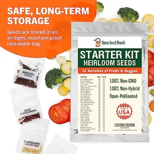 Open Seed Vault 15,000 Non GMO Heirloom Vegetable Seeds for Planting Vegetables and Fruits - 32 Variety Pack of Vegetable Seeds for Gardening, Survival Gear, Seed Vault Emergency Supplies