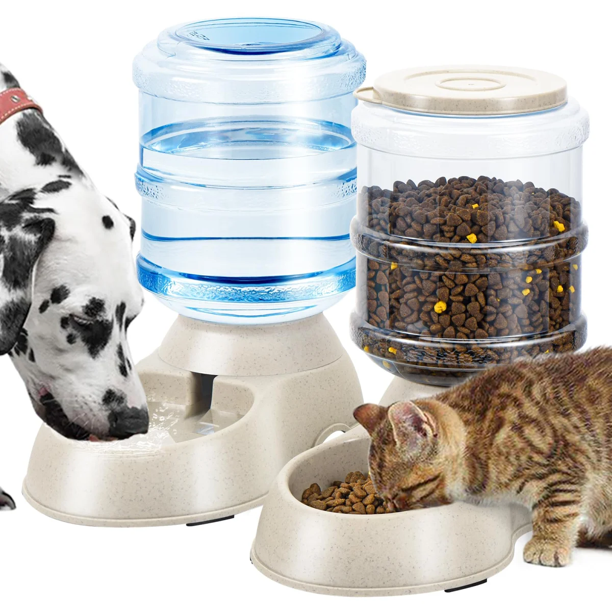 2 Pack Automatic Cat Feeder and Water Dispenser in Set Pet Food Bowl for Small M