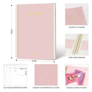 Meeting Notebook for Work Organization - Work Planner Notebook with Action Items, Agenda Planner for Note Taking, 160 Pages (6.9