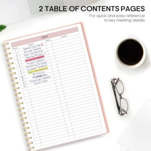 Meeting Notebook for Work Organization - Work Planner Notebook with Action Items, Agenda Planner for Note Taking, 160 Pages (6.9
