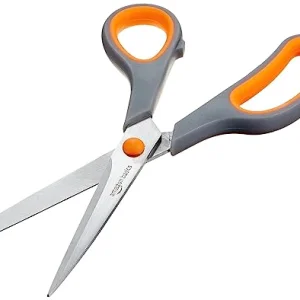 Amazon Basics Stainless Steel Scissors for Office, Crafts, Multipurpose, Sharp, Comfort Grip, PVD Coated, 3 Pack, Multicolor