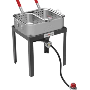 Gas One Double Fryer with 2 Baskets Propane Burners for Outdoor Cooking â Heavy Duty 18Qt Aluminum Pot Outdoor Deep Fryer with Cast Iron Burner â Propane Deep Fryer with Thermometer