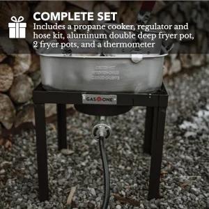 Gas One Double Fryer with 2 Baskets Propane Burners for Outdoor Cooking â Heavy Duty 18Qt Aluminum Pot Outdoor Deep Fryer with Cast Iron Burner â Propane Deep Fryer with Thermometer