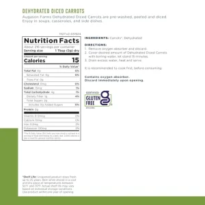Augason Farms Dehydrated Diced Carrots Can, Emergency Food Supply, Everyday Meals, 216 Servings