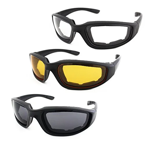 3 Pair Motorcycle Riding Glasses Padding Goggles UV Protection Dustproof Windpro