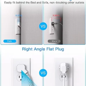 Flat Plug Extension Cord, HANYCONY 5ft Power Strip with 4 USB Ports(2 USB C), 4 Widely Outlets Extender, Wall Mount, Desk Charging Station for Office School Travel Dorm Room Essentials, ETL Listed