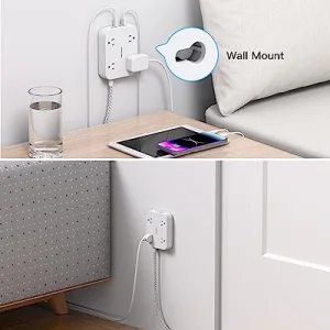 Flat Plug Extension Cord, HANYCONY 5ft Power Strip with 4 USB Ports(2 USB C), 4 Widely Outlets Extender, Wall Mount, Desk Charging Station for Office School Travel Dorm Room Essentials, ETL Listed