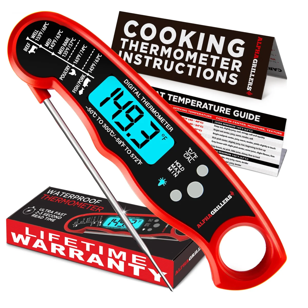 Alpha Grillers Meat Thermometer Digital - Instant Read Food Thermometer for Cook