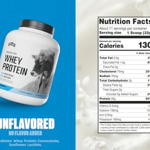 Levels Grass Fed Whey Protein Powder, No Artificials, 25G of Protein, Unflavored, 5LB