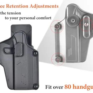 Universal Gun Holster, Open Belt Carry Holsters Fit 80+ Pistols, OWB Tactical Holster for Glock/Sig Sauer/CZ/Ruger/Springfield Armory/Beretta/Smith & Wesson/1911/Taurus, 360Â° Adjustable -