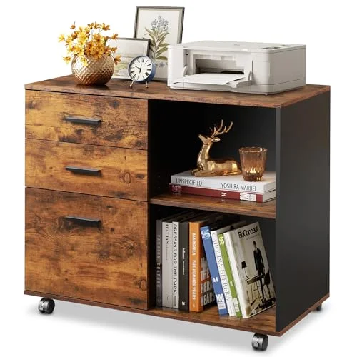 DEVAISE 3 Drawer Mobile File Cabinet, Wood Lateral Filing Cabinet, Printer Stand