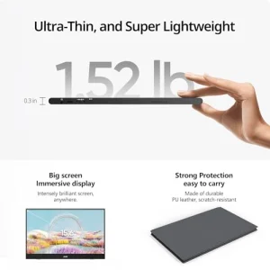 MNN Portable Monitor 15.6inch FHD 1080P USB C HDMI Gaming Ultra-Slim IPS Display w/Smart Cover & Speakers,HDR Plug&Play, External Monitor for Laptop PC Phone Mac (15.6''