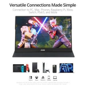MNN Portable Monitor 15.6inch FHD 1080P USB C HDMI Gaming Ultra-Slim IPS Display w/Smart Cover & Speakers,HDR Plug&Play, External Monitor for Laptop PC Phone Mac (15.6''