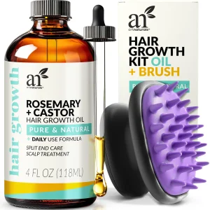 ArtNaturals Organic Rosemary & Castor Hair Growth Oil + Scalp Massager Set â Hair Styling Oils for Dry, Itchy Scalp, Thickening & Hydration - Scalp Oil Products For Damaged Hair