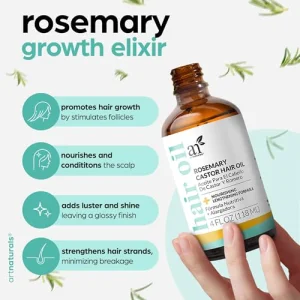 ArtNaturals Organic Rosemary & Castor Hair Growth Oil + Scalp Massager Set â Hair Styling Oils for Dry, Itchy Scalp, Thickening & Hydration - Scalp Oil Products For Damaged Hair