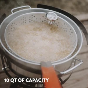 Gas One Aluminum Cooking Pot Deep Fryer with Basket â 10QT Aluminum Fry Pot with Easy Grip Handle â Durable Food Grade Outdoor Fryer with Perforated Strainer Basket â Ideal for Seafoo
