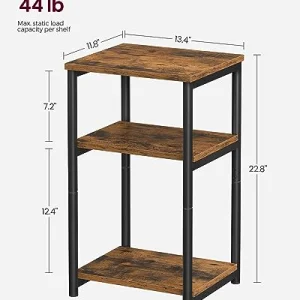 VASAGLE Side Table, Small End Table, Tall Nightstand for Living Room, Bedroom, Office, Bathroom, Rustic Brown and Classic Black ULET273B01