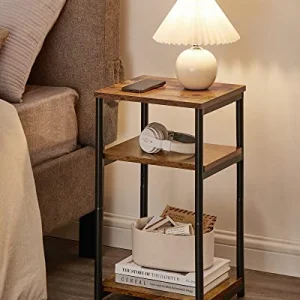 VASAGLE Side Table, Small End Table, Tall Nightstand for Living Room, Bedroom, Office, Bathroom, Rustic Brown and Classic Black ULET273B01